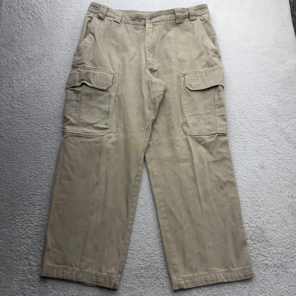 Duluth Trading Co Mens 40x32 Khaki Fire Hose Cotton Canvas Cargo Work Pants
